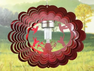 Dakota Steel Art 39561 12" Solar Light Hummingbirds Wind Spinner - Red Starlight
