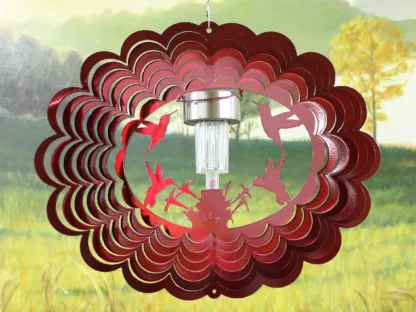 Dakota Steel Art 39561 12" Solar Light Hummingbirds Wind Spinner - Red Starlight