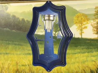 Dakota Steel Art 39752 16" Solar Light Lighthouse Wind Spinner - Blue Starlight