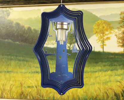 Dakota Steel Art 39752 16" Solar Light Lighthouse Wind Spinner - Blue Starlight