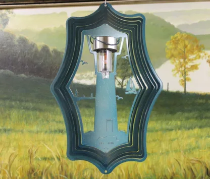Dakota Steel Art 39762 16" Solar Light Lighthouse Wind Spinner - Teal Starlight