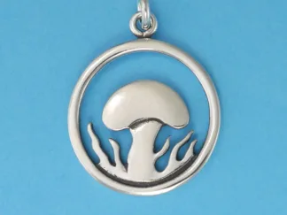 Microsculptures 0040 Mushroom in Ring Silver Pendant