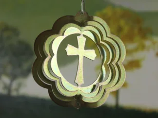 Dakota Steel Art 50741 4" Mini Cross Wind Spinner - Yellow Zinc (Scalloped)