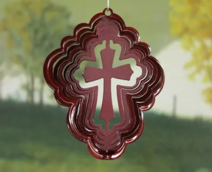 Dakota Steel Art 50761 4" Mini Cross Wind Spinner - Red Starlight (Scalloped)