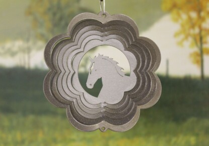 Dakota Steel Art 51154 4" Mini Horse Head Wind Spinner - Silver Starlight (Scalloped)