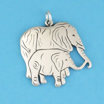 Microsculptures 0515 Elephant Mama & Baby Silver Pendant