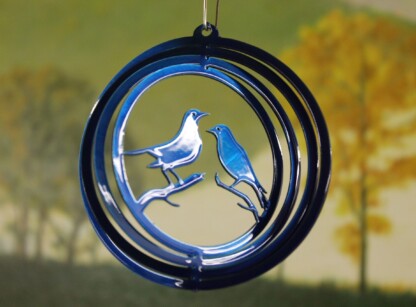 Dakota Steel Art 51502 4" Mini Lovebird Wind Spinner - Blue (Round)