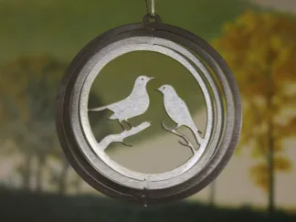 Dakota Steel Art 51540 4" Mini Lovebird Wind Spinner - Silver Zinc (Round)