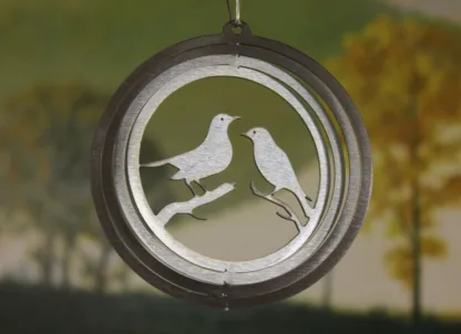 Dakota Steel Art 51540 4" Mini Lovebird Wind Spinner - Silver Zinc (Round)