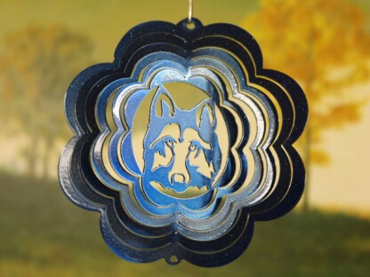 Dakota Steel Art 51852 4" Mini Wolf Head Wind Spinner - Blue Starlight (Scalloped)