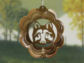 Dakota Steel Art 51855 4" Mini Wolf Head Wind Spinner - Copper Starlight (Scalloped)