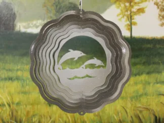 Dakota Steel Art 53254 8" Half Pint Dolphin" Wind Spinner - Silver Starlight