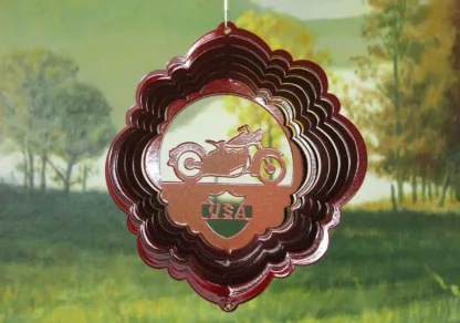 Dakota Steel Art 54361 8" Half Pint Motorcycle Wind Spinner - Red Starlight