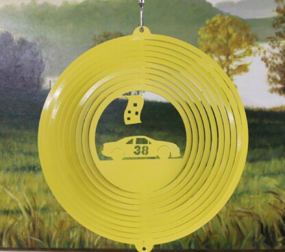 Dakota Steel Art 58813 12" Race Car #38 Wind Spinner - Yellow Starlight