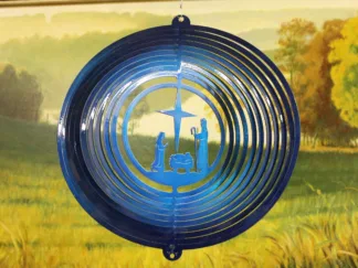 Dakota Steel Art 64652 12" Seasonal Nativity Scene Wind Spinner - Blue Starlight