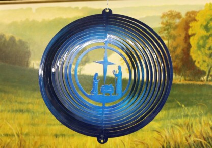 Dakota Steel Art 64652 12" Seasonal Nativity Scene Wind Spinner - Blue Starlight