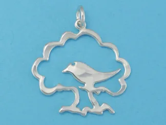 Microsculptures 0007 Bird in Tree Silver Charm