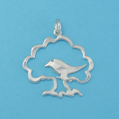 Microsculptures 0007 Bird in Tree Silver Charm