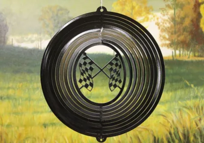 Dakota Steel Art 27951 12" Racing Flags Wind Spinner - Black Starlight