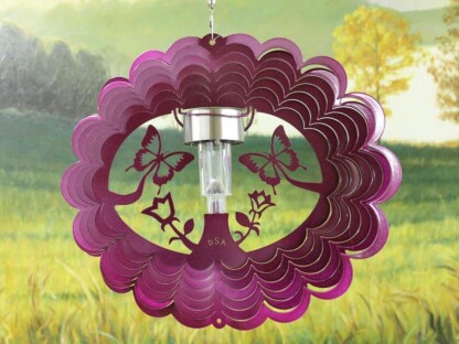 Dakota Steel Art 39060 12" Solar Light Butterfly 3D Wind Spinner - Raspberry Starlight