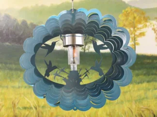 Dakota Steel Art 39562 12" Solar Light Hummingbirds Wind Spinner - Teal Starlight