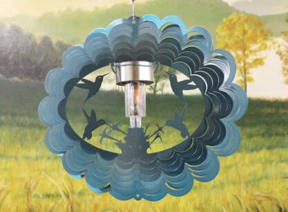 Dakota Steel Art 39562 12" Solar Light Hummingbirds Wind Spinner - Teal Starlight