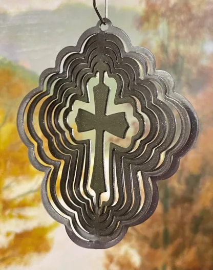 Dakota Steel Art 50754 4" Mini Cross Wind Spinner - Silver Starlight (Scalloped)