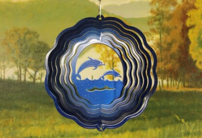 Dakota Steel Art 53252 8" Half Pint Dolphin" Wind Spinner - Blue Starlight