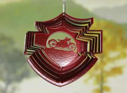 DSA 68561 3" Itsy Bitsy Motorcycle Shield Wind Spinner-Red Starlight
