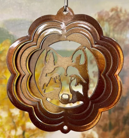 Dakota Steel Art 69555 3" Itsy Bitsy Wolf Head Wind Spinner - Copper Starlight