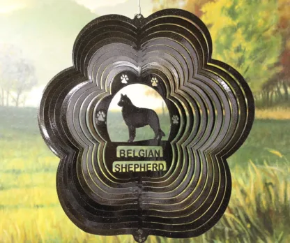 DSA 72051 12" Belgian Shepherd Dog Breed Wind Spinner-Black Starlight