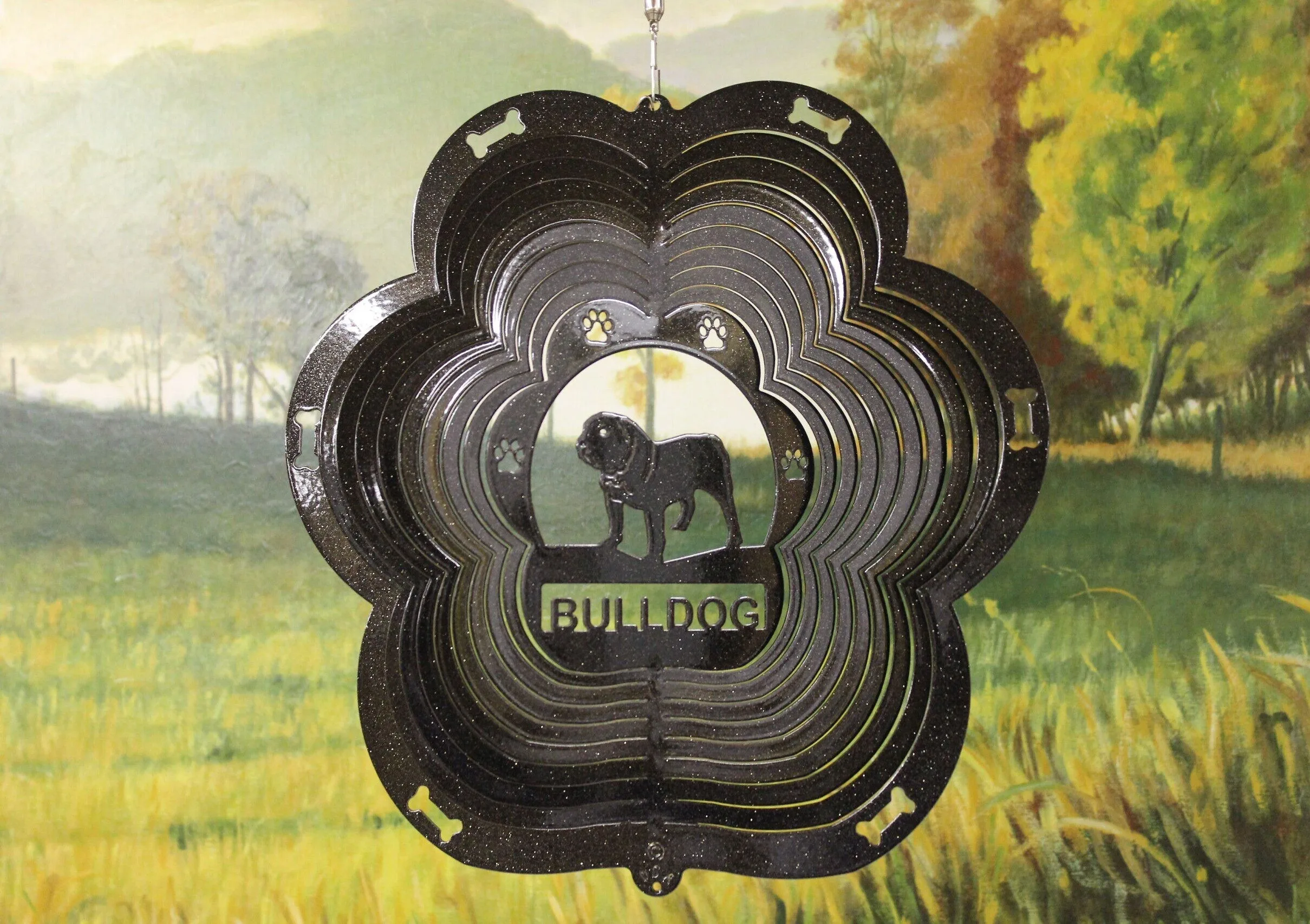 DSA 73751 12" Bulldog Dog Breed Wind Spinner-Black Starlight