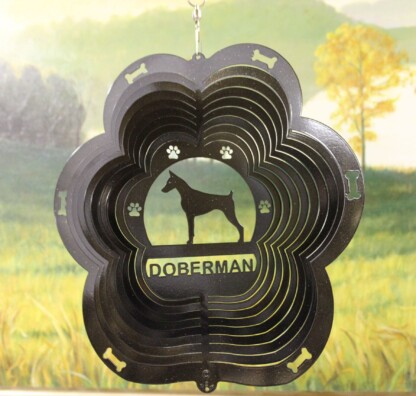 DSA 75451 12" Doberman Dog Breed Wind Spinner-Black Starlight