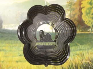 DSA 79251 12" Lhasa Apso Dog Breed Wind Spinner-Black Starlight