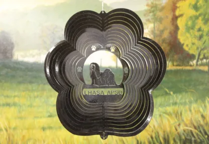 DSA 79251 12" Lhasa Apso Dog Breed Wind Spinner-Black Starlight