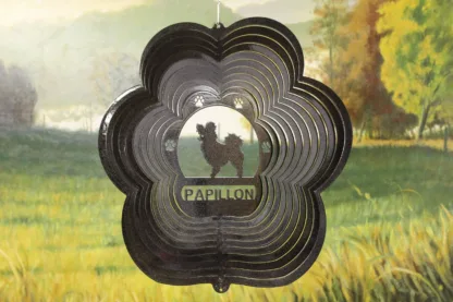 DSA 79851 12" Papillon Dog Breed Wind Spinner-Black Starlight