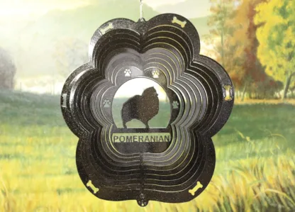 DSA 81751 12" Pomeranian Dog Breed Wind Spinner-Black Starlight