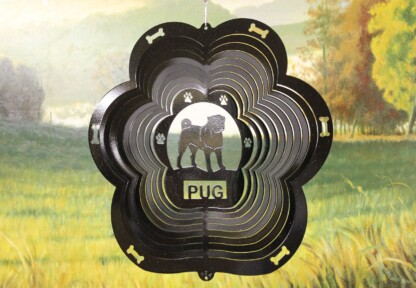 DSA 82051 12" Pug Dog Breed Wind Spinner-Black Starlight