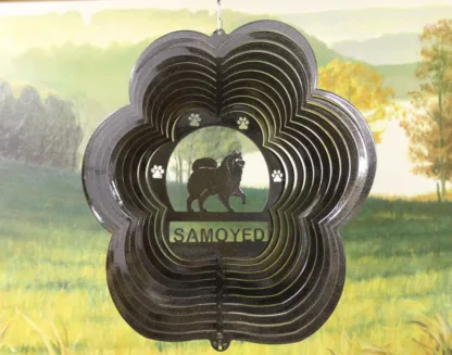DSA 82651 12" Samoyed Dog Breed Wind Spinner-Black Starlight