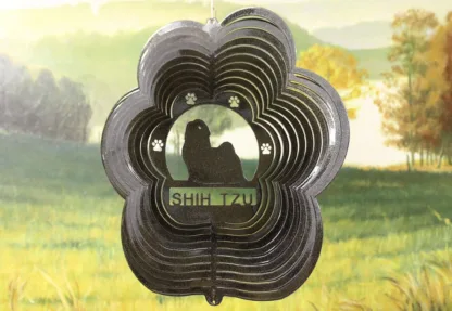 DSA 83451 12" Shih Tzu Dog Breed Wind Spinner-Black Starlight