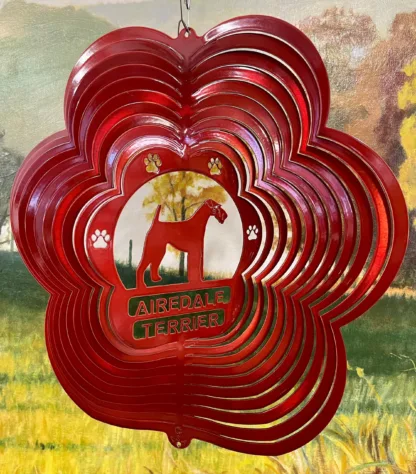 DSA 70365 12" Airedale Terrier Dog Breed Wind Spinner-Red/Copper